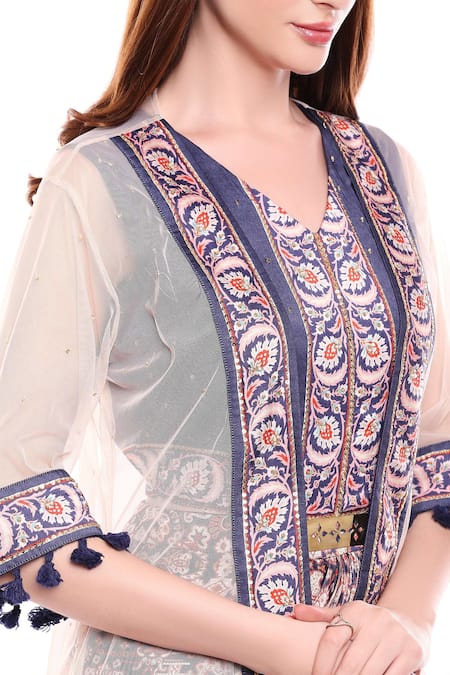 Soup By Sougat Paul_Blue Printed Dress With Cape _at_Aza_Fashions