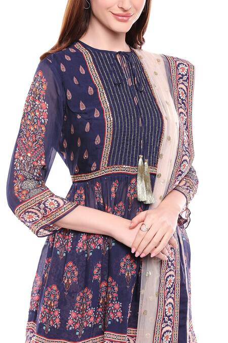 Shop Soup By Sougat Paul Blue Net, Chiffon, Muslin Round Printed Kurta Sharara Set Online at Aza Fashions Shop_Soup By Sougat Paul_Blue Net, Chiffon, Muslin Round Printed Kurta Sharara Set _Online_at_Aza_Fashions
