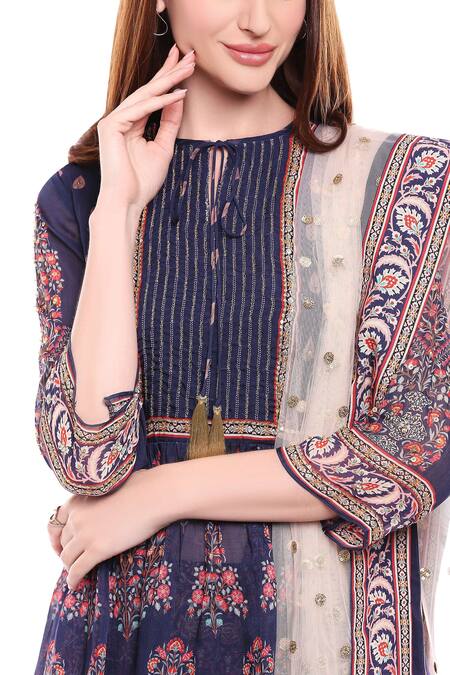 Soup By Sougat Paul Blue Net, Chiffon, Muslin Round Printed Kurta Sharara Set at Aza Fashions Soup By Sougat Paul_Blue Net, Chiffon, Muslin Round Printed Kurta Sharara Set _at_Aza_Fashions