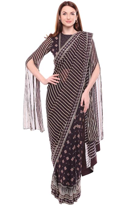 Soup By Sougat Paul_Black Chiffon Round Printed Saree Set _Online_at_Aza_Fashions