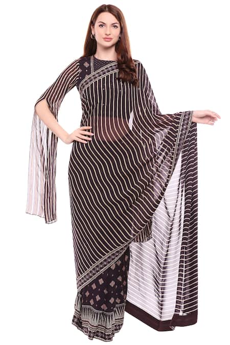 Buy_Soup By Sougat Paul_Black Chiffon Round Printed Saree Set _Online_at_Aza_Fashions