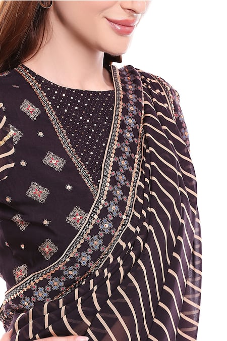 Soup By Sougat Paul_Black Chiffon Round Printed Saree Set _at_Aza_Fashions