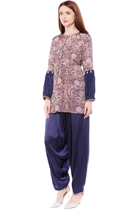 Buy_Soup By Sougat Paul_Maroon Crepe, Chiffon Round Printed Kurta Set _Online_at_Aza_Fashions