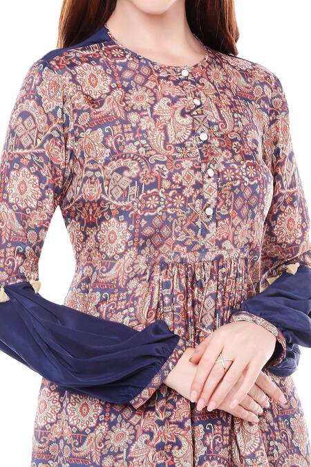 Shop_Soup By Sougat Paul_Maroon Crepe, Chiffon Round Printed Kurta Set _Online_at_Aza_Fashions