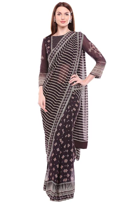 Soup by Sougat Paul Striped Print Pre-Draped Saree With Embellished Blouse 