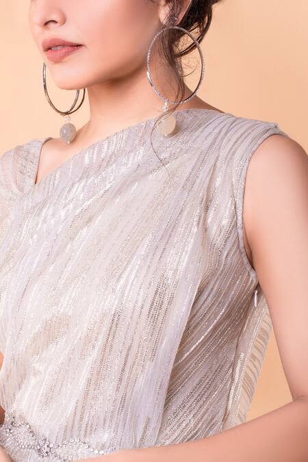Buy Tarun Tahiliani White Foil Crinkle Draped Midi Dress Online at Aza Fashions Buy_Tarun Tahiliani_White Foil Crinkle Draped Midi Dress _Online_at_Aza_Fashions