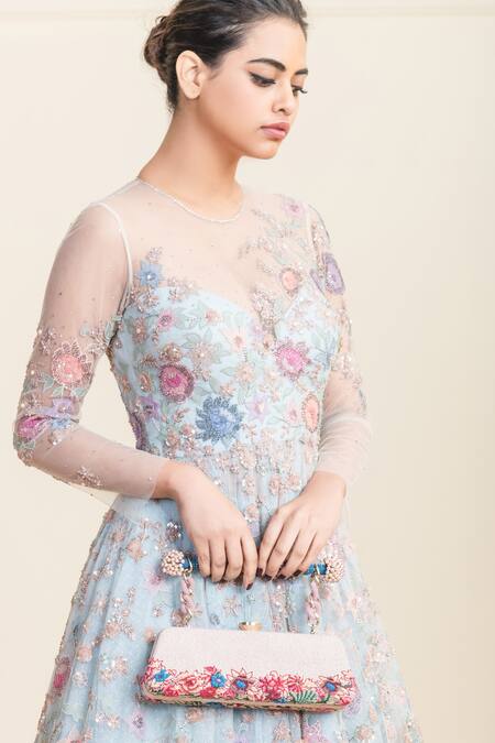 Buy_Tarun Tahiliani_Blue Tulle Round Embellished Anarkali Lehenga Set _Online_at_Aza_Fashions