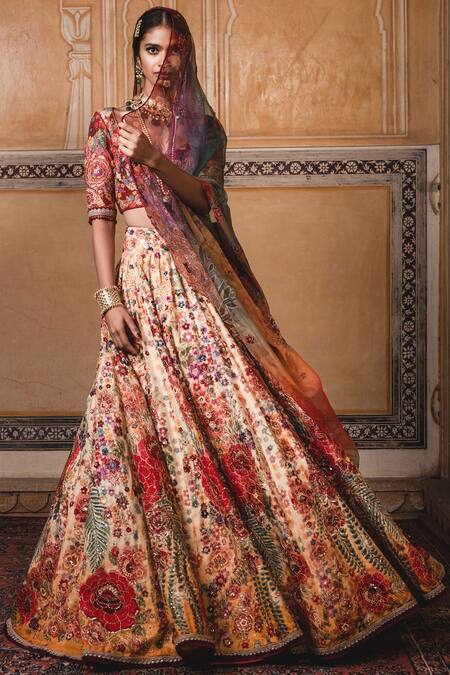 Shop_Tarun Tahiliani_Multi Color Chanderi Silk Round Lehenga Set_Online_at_Aza_Fashions