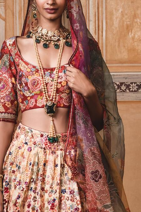 Tarun Tahiliani_Multi Color Chanderi Silk Round Lehenga Set_at_Aza_Fashions