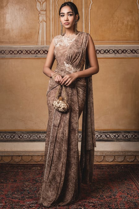 Sage Green Crinkle Tulle Draped Gown Design by Tarun Tahiliani at Pernia's  Pop Up Shop 2024