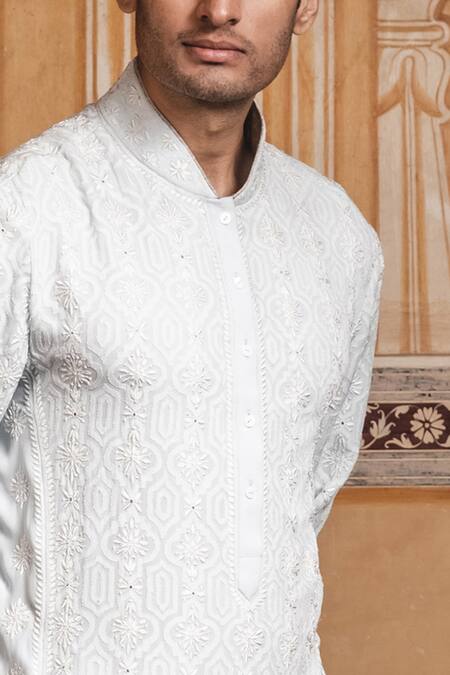 Buy_Tarun Tahiliani_Blue Silk Georgette Chikankari Embroidered Kurta Set _Online_at_Aza_Fashions