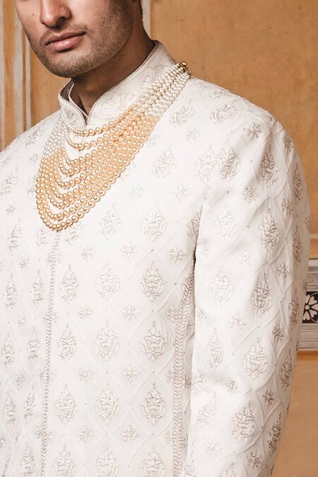Buy Tarun Tahiliani White Silk Georgette Chikankari Embroidered Sherwani Set Online at Aza Fashions Buy_Tarun Tahiliani_White Silk Georgette Chikankari Embroidered Sherwani Set _Online_at_Aza_Fashions