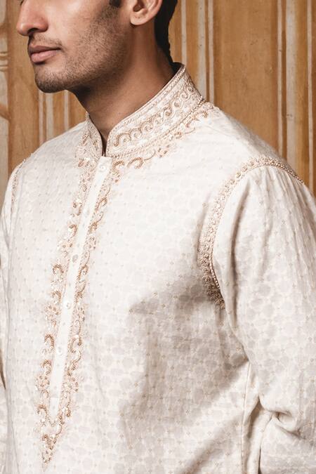 Buy_Tarun Tahiliani_White Chanderi Brocade Kurta Set _Online_at_Aza_Fashions
