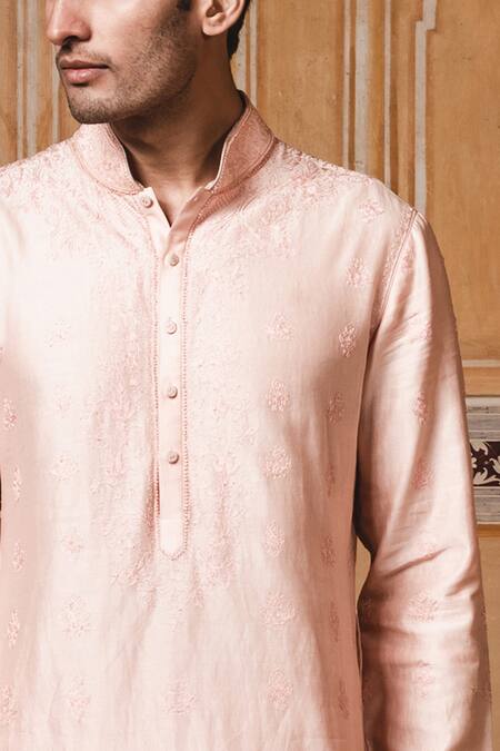 Buy_Tarun Tahiliani_Peach Chanderi Embroidered Kurta Set _Online_at_Aza_Fashions