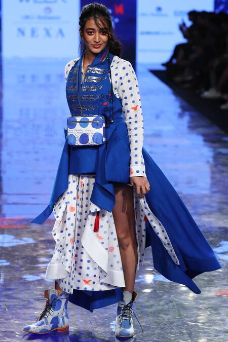 Jajaabor_White Cotton Slub Printed Dress With Jacket_Online_at_Aza_Fashions