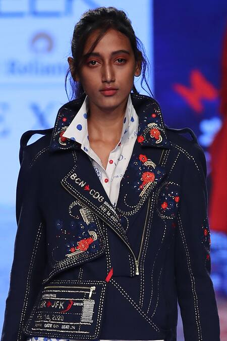 Jajaabor_White Cotton Slub Draped Dress With Jacket_Online_at_Aza_Fashions