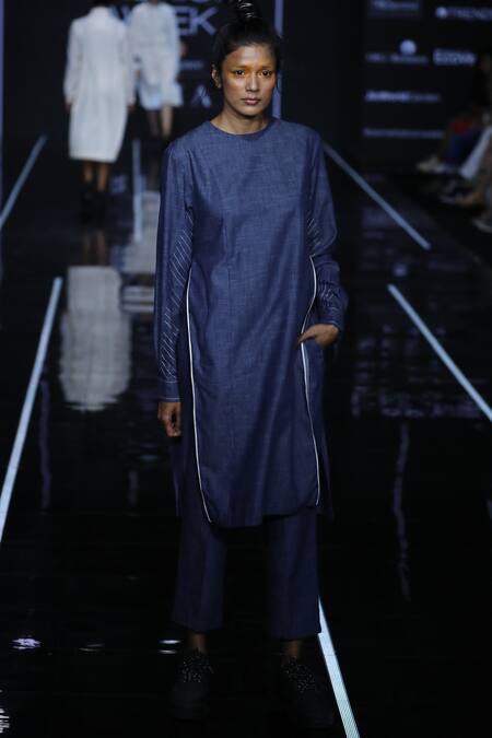 Buy_Anurag Gupta_Blue Denim Round Kurta Set  _Online_at_Aza_Fashions