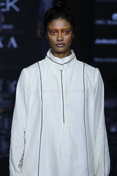 Anurag Gupta White Cotton High Neck Midi Dress Online at Aza Fashions Anurag Gupta_White Cotton High Neck Midi Dress _Online_at_Aza_Fashions