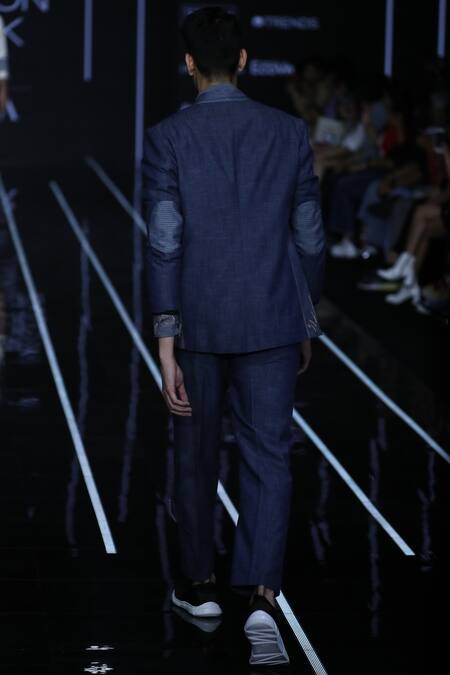 Shop_Anurag Gupta_Blue Denim Blazer Set _at_Aza_Fashions