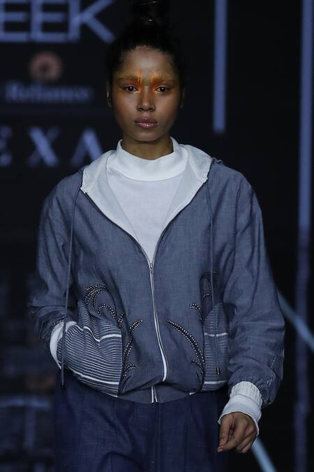 Buy Anurag Gupta Blue Cotton, Denim Top Band Collar Zipper Jacket Pant Set Online at Aza Fashions Buy_Anurag Gupta_Blue Cotton, Denim Top Band Collar Zipper Jacket Pant Set _Online_at_Aza_Fashions