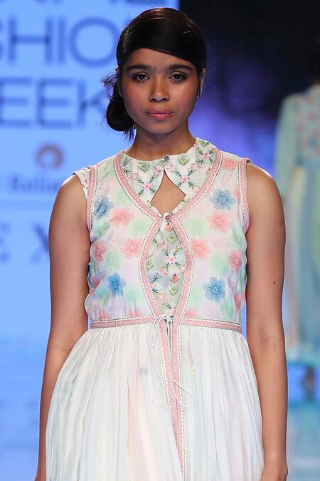 Gazal Mishra_White Chanderi Silk Round Dress_Online_at_Aza_Fashions