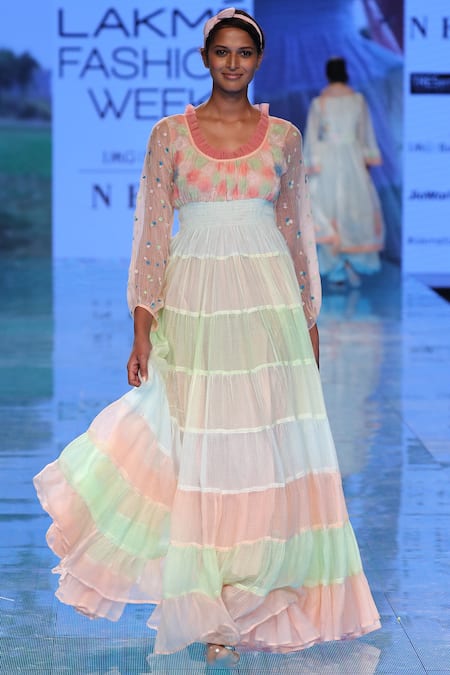 Gazal Mishra Multi Color Kota Doria Round Tiered Gown