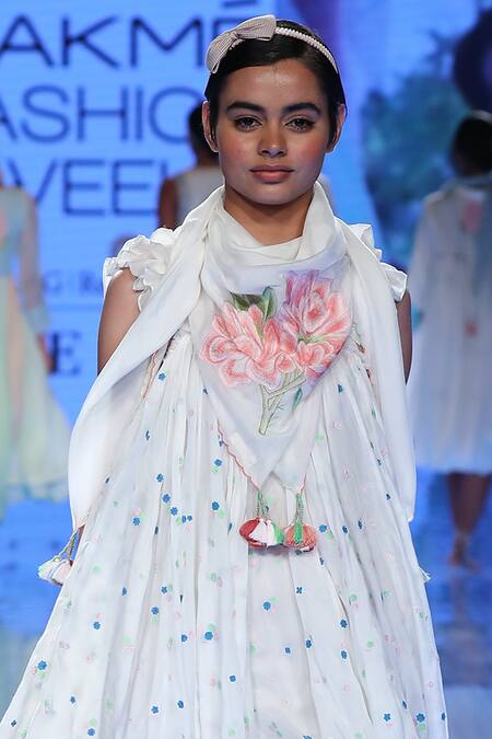 Gazal Mishra_White Chanderi Silk Round Trapeze Dress_Online_at_Aza_Fashions