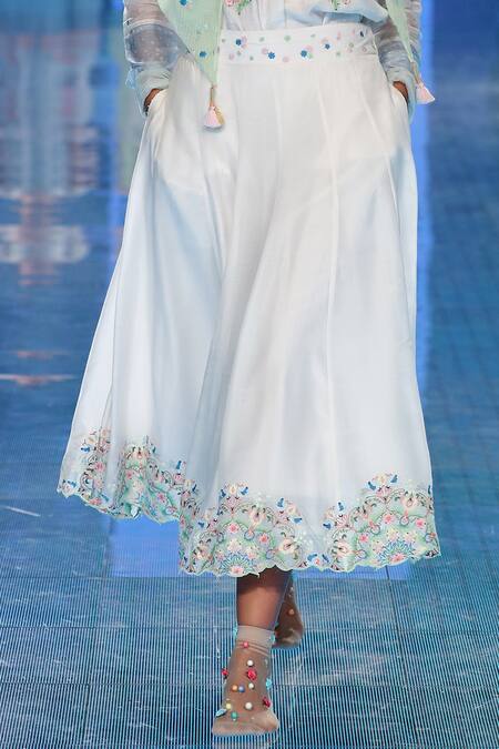 Buy_Gazal Mishra_White Chanderi Silk Skirt_Online_at_Aza_Fashions