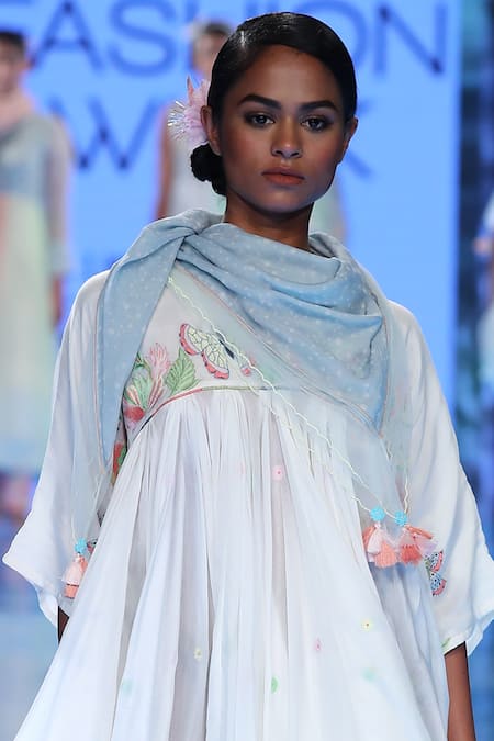 Gazal Mishra_White Chanderi Silk Flared Dress_Online_at_Aza_Fashions