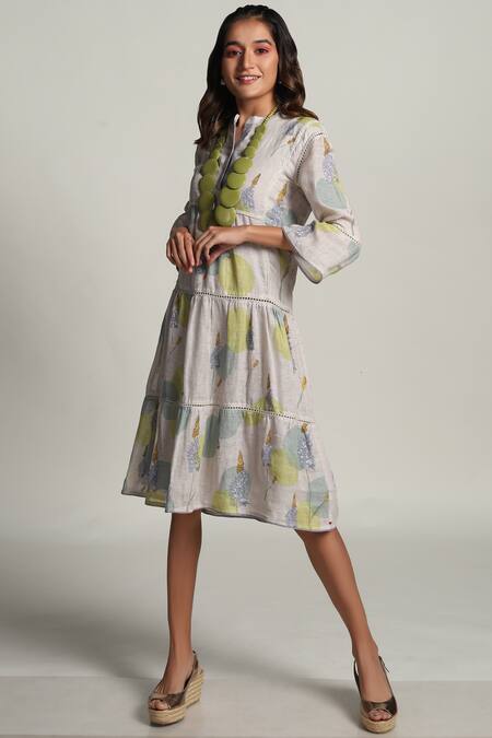 Kaveri Grey Linen Midi Dress