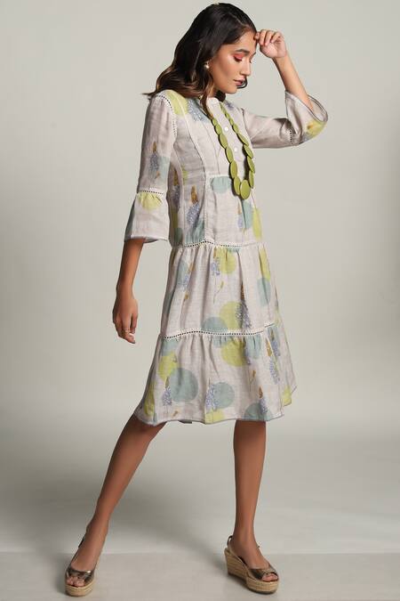 Shop Kaveri Grey Linen Midi Dress at Aza Fashions Shop_Kaveri_Grey Linen Midi Dress_at_Aza_Fashions