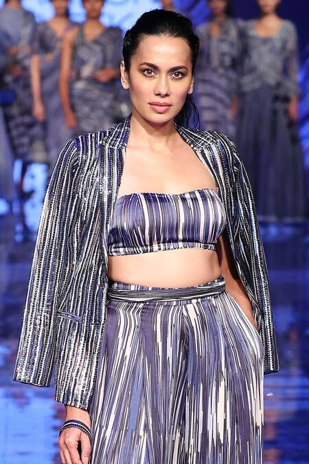 Buy_Punit Balana_Blue Silk Chanderi Top Sweetheartjacket Lapel Collar Jacket Pant Set _Online_at_Aza_Fashions