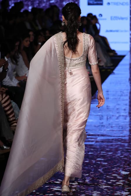 Shop_Punit Balana_Pink Silk Organza Embellished Saree _at_Aza_Fashions