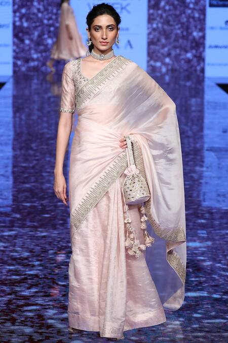 Punit Balana_Pink Silk Organza Embellished Saree _Online_at_Aza_Fashions