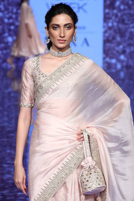 Buy_Punit Balana_Pink Silk Organza Embellished Saree _Online_at_Aza_Fashions