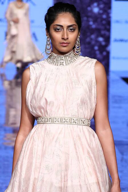 Punit Balana_Pink Organza Silk Round Embellished Kurta Sharara Set _Online_at_Aza_Fashions