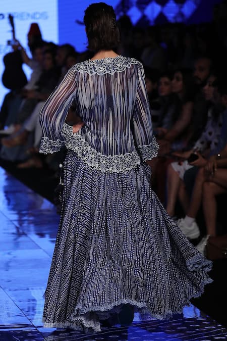 Shop_Punit Balana_Blue Silk Chanderi Round Jacket Lehenga Set _at_Aza_Fashions