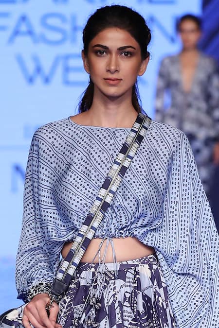 Punit Balana_Blue Silk Chanderi Round Skirt Set _Online_at_Aza_Fashions