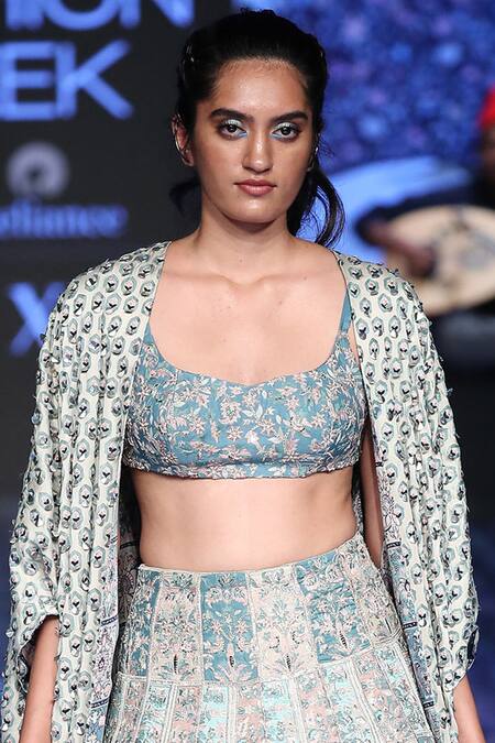 Sva By Sonam & Paras Modi_Multi Color Raw Silk Round Cape Lehenga Set_Online_at_Aza_Fashions