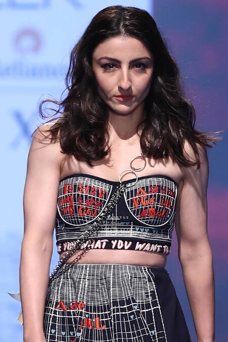 Shahin Mannan_Blue Satin, Jersey Sweetheart Neck Embroidered Bandeau Crop Top _Online_at_Aza_Fashions