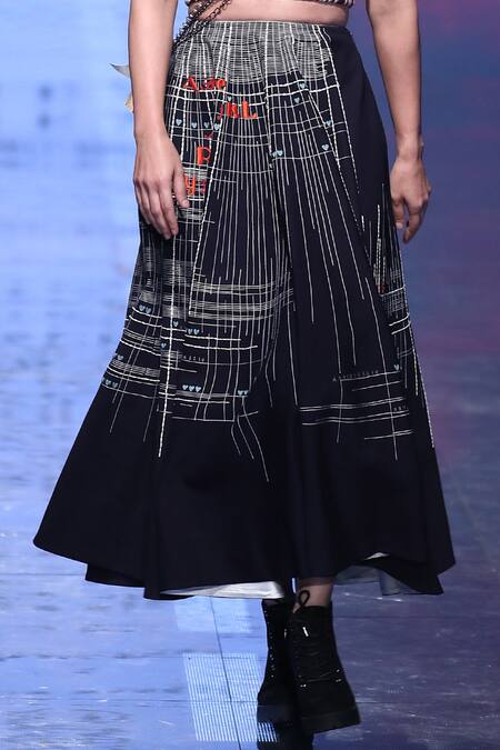 Shahin Mannan_Blue Jersey Embroidered Midi Skirt _Online_at_Aza_Fashions