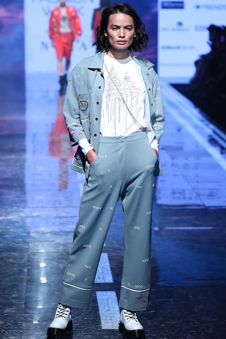 Shahin Mannan Green Jersey Embroidered Trouser 