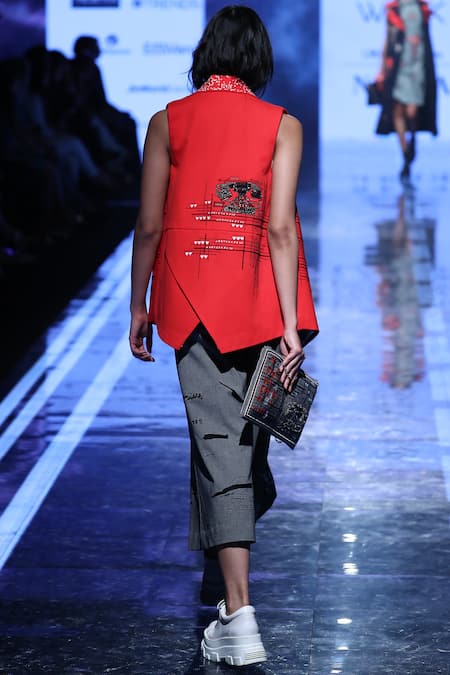 Shop_Shahin Mannan_Grey Suiting High Waist Pants _at_Aza_Fashions