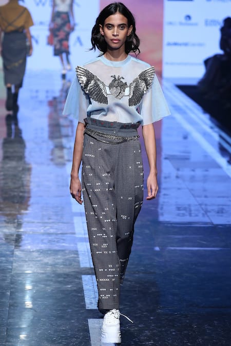 Shahin Mannan Grey Suiting Embroidered Trouser 