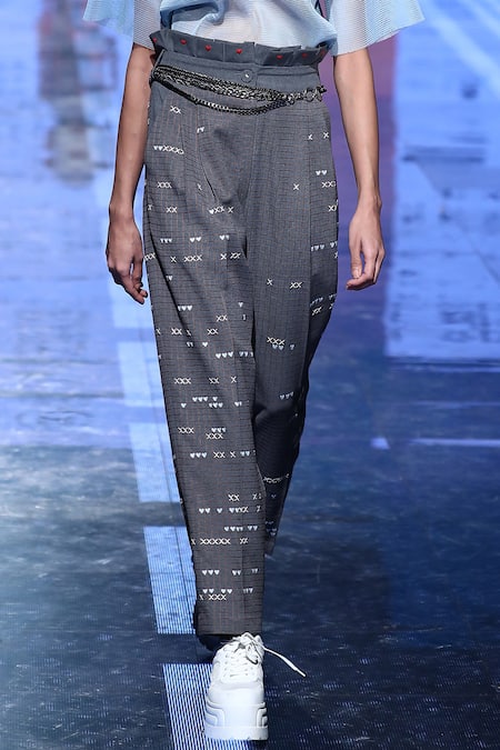 Shop_Shahin Mannan_Grey Suiting Embroidered Trouser _at_Aza_Fashions