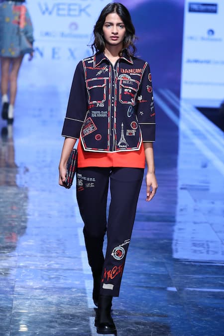 Shahin Mannan Blue Jersey Embroidered Trouser 