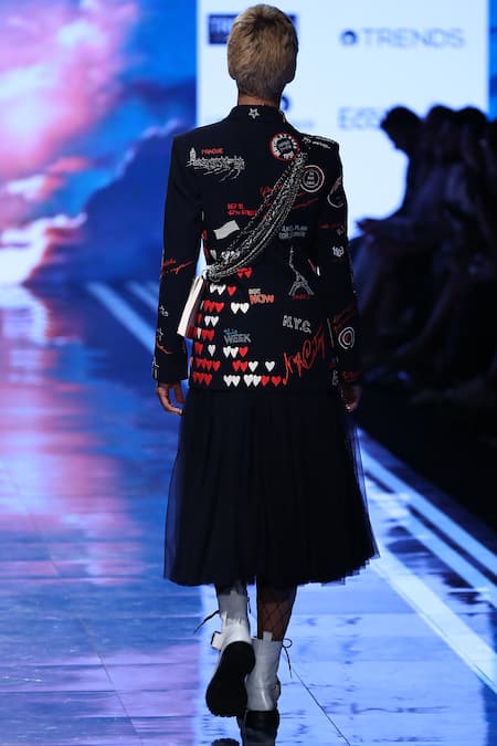 Shop_Shahin Mannan_Blue Tulle Midi Skirt _at_Aza_Fashions