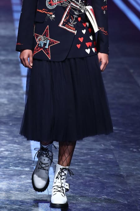 Buy_Shahin Mannan_Blue Tulle Midi Skirt _Online_at_Aza_Fashions