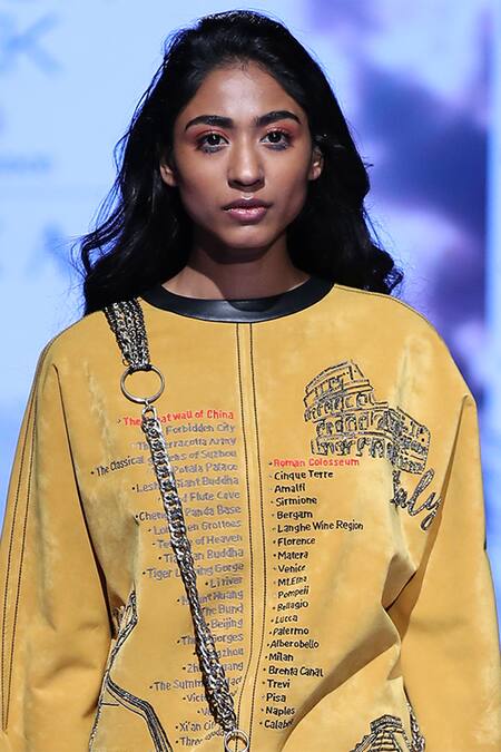 Shahin Mannan Yellow Velvet Knit Round Embroidered Midi Dress Online at Aza Fashions Shahin Mannan_Yellow Velvet Knit Round Embroidered Midi Dress _Online_at_Aza_Fashions