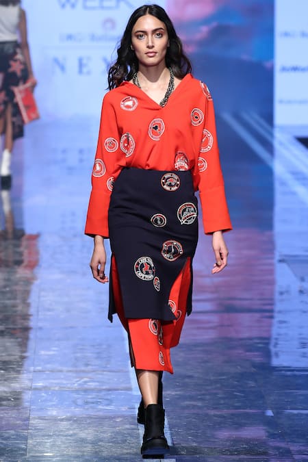 Shahin Mannan Orange Polyester Spread Collar Embroidered Shirt 